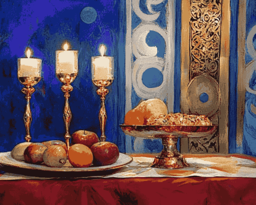 Vintage Shabbat Candles Diamond Painting