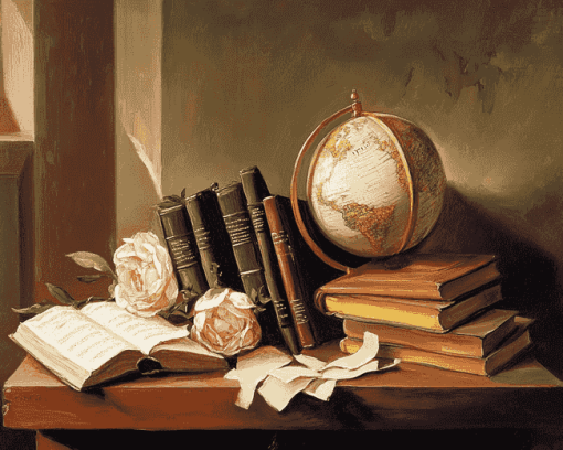 Vintage Still Life with Books and Globe Diamond Painting