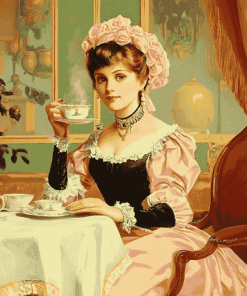 Vintage Woman Tea Time Diamond Painting