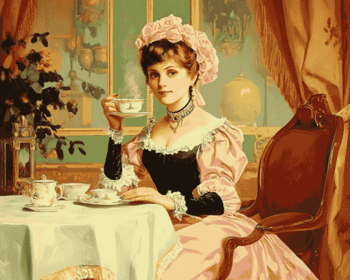 Vintage Woman Tea Time Diamond Painting