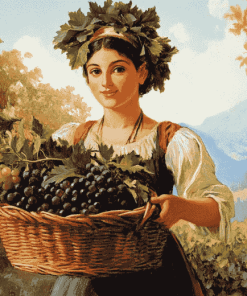 Vintage Woman with Fruit Basket Diamond Painting