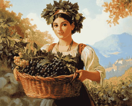 Vintage Woman with Fruit Basket Diamond Painting