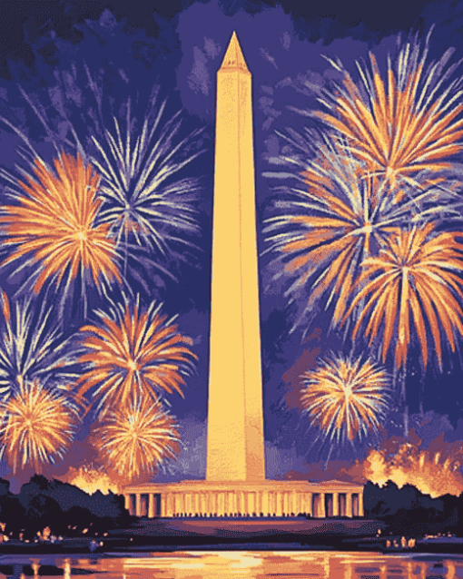 Washington Monument Fireworks Display Diamond Painting