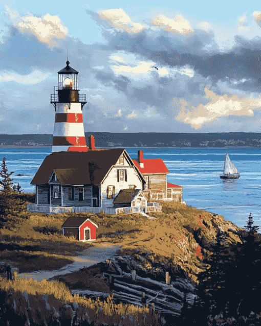 West Quoddy Head Maine Lighthouse Diamond Painting