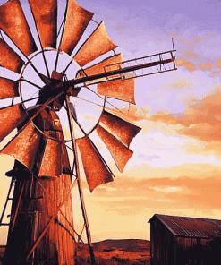 Western Windmill Landscape Diamond Painting