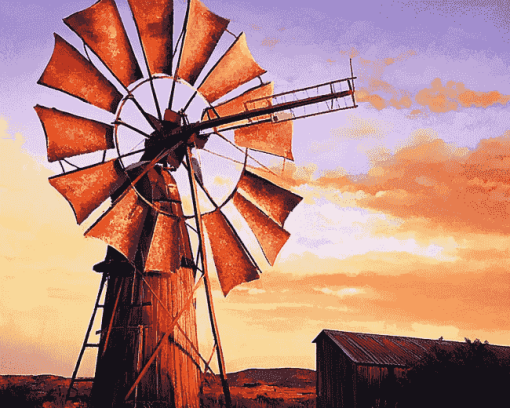 Western Windmill Landscape Diamond Painting