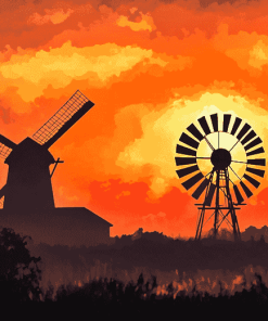 Western Windmill Sunset Diamond Painting