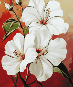 White Hibiscus Blossoms Diamond Painting