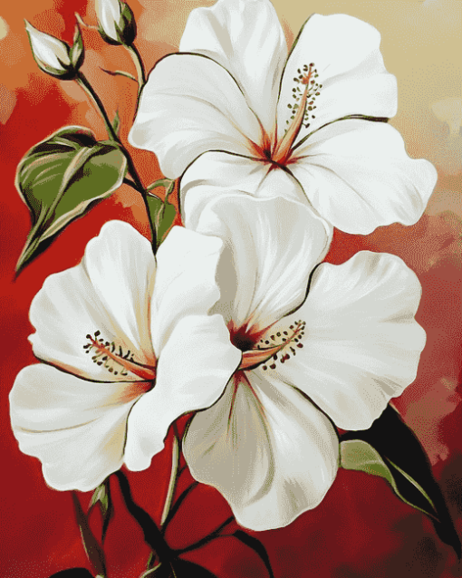 White Hibiscus Blossoms Diamond Painting