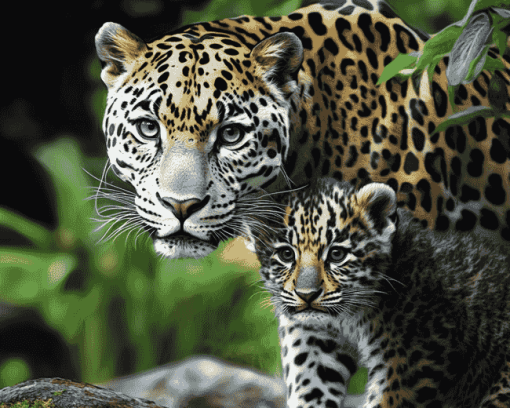 White Leopard and Baby Wildlife Diamond Painting