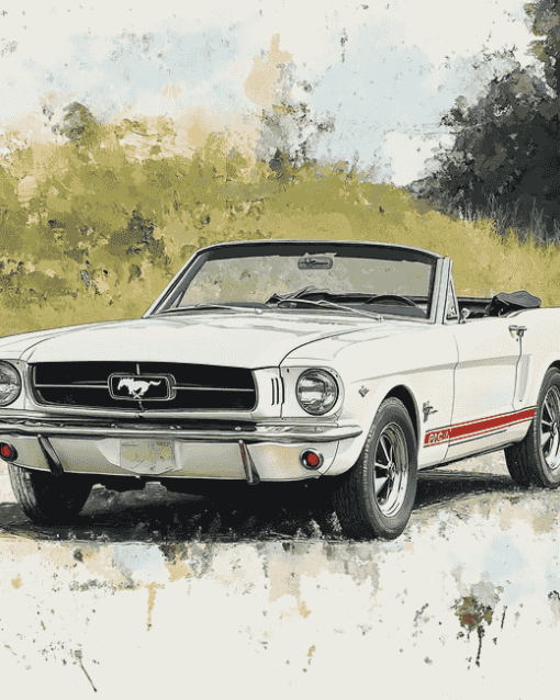 White Mustang Convertible Diamond Painting