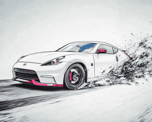 White Nissan 370 Z Car Diamond Painting