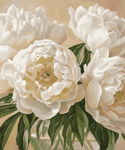 White Peonies Blossoms Diamond Painting