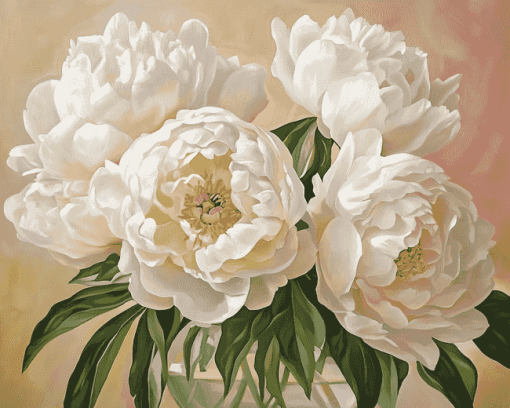 White Peonies Blossoms Diamond Painting