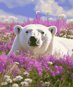 White Polar Bear Flowers Diamond Painting