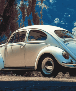 White Vintage Volkswagen Bug Diamond Painting