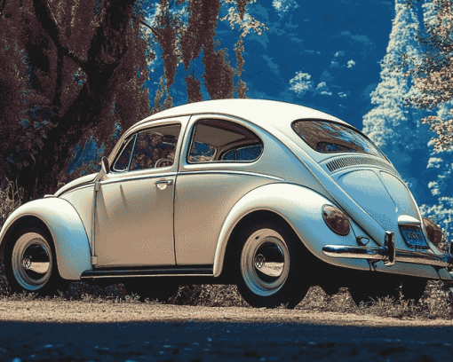 White Vintage Volkswagen Bug Diamond Painting