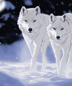 White Wolf Winter Scene Diamond Painting