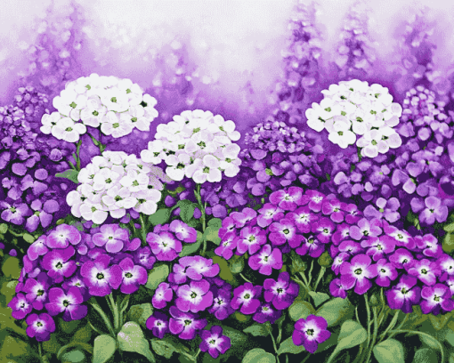 White and Purple Alyssum Blossoms Diamond Painting