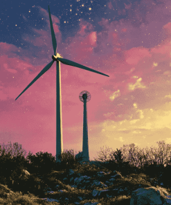 Wind Turbine Landscape Diamond Painting