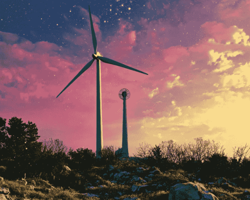 Wind Turbine Landscape Diamond Painting