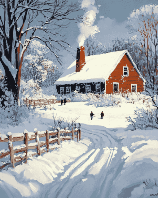 Winter Barn Landscapes Diamond Painting