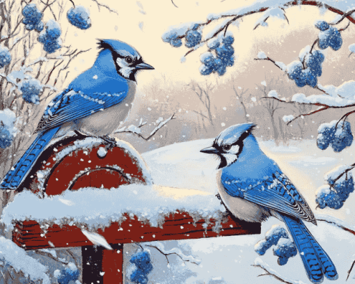 Winter Blue Jays Diamond Painting