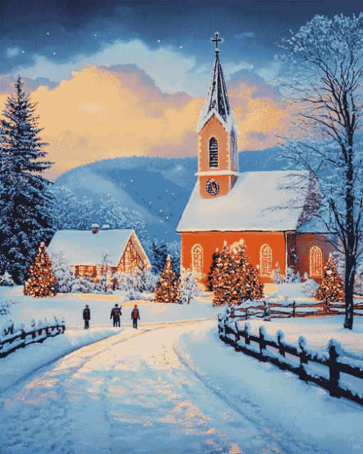 Winter Church Scene Diamond Painting