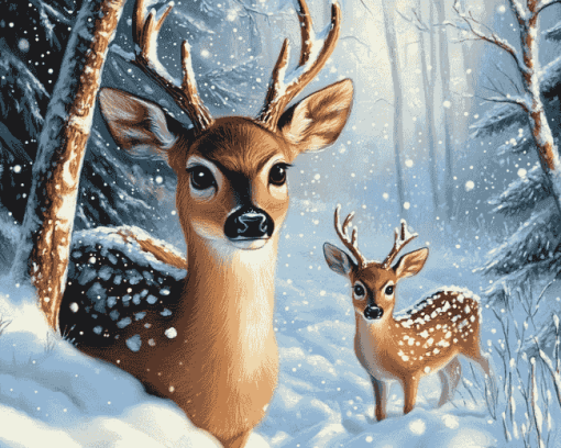 Winter Fawn in Snow Diamond Painting