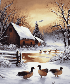 Winter Geese Landscape Diamond Painting