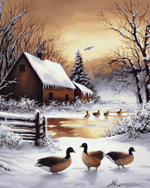 Winter Geese Landscape Diamond Painting