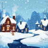 Winter Homes in Frozen Forest Diamond Painting