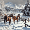 Winter Horses Mountain Scene Diamond Painting