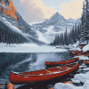 Winter Red Canoe in Canadian Landscapes Diamond Painting