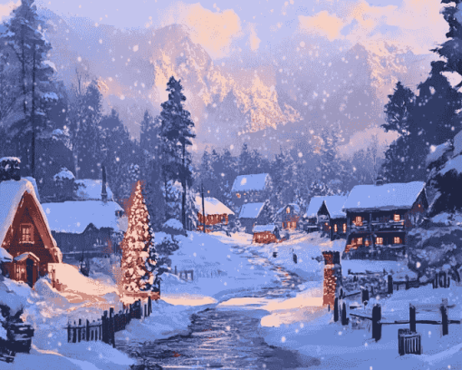 Winter Snowy Village Diamond Painting