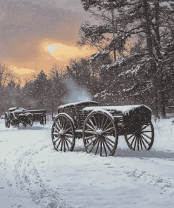 Winter Wagons in Snowy Landscape Diamond Painting