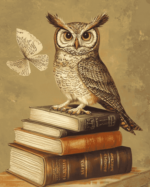 Wise Owl on Books Diamond Painting