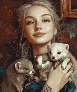 Woman with Ferrets Diamond Painting