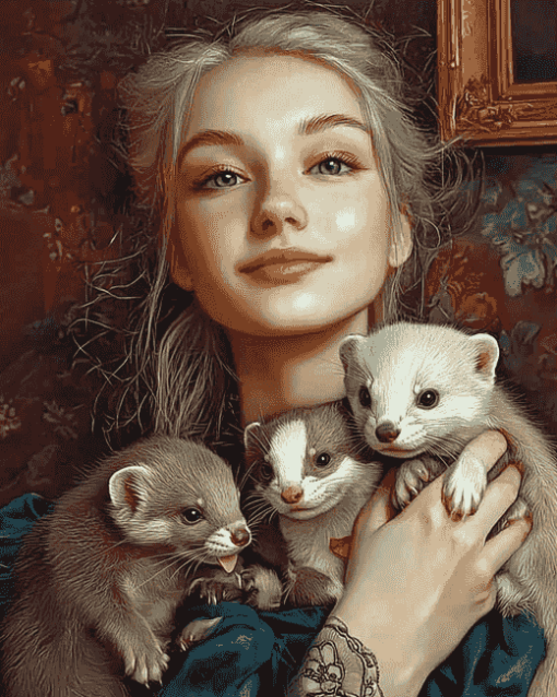 Woman with Ferrets Diamond Painting