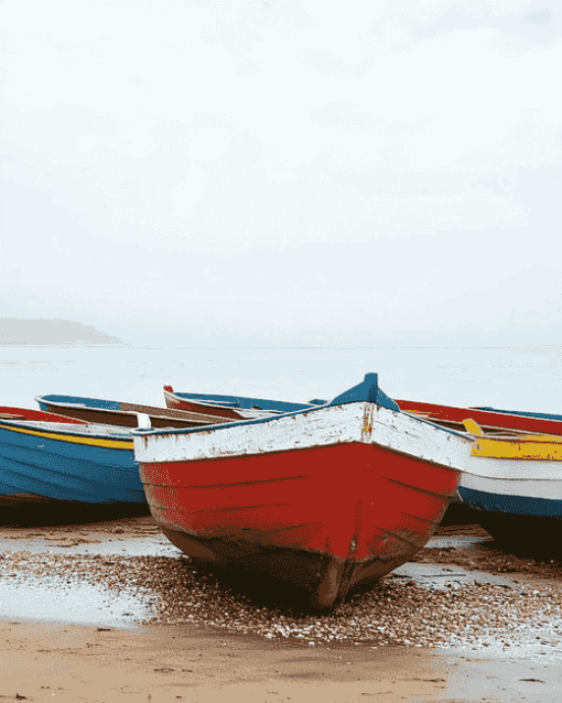 Wood Boats on the Beach Diamond Painting