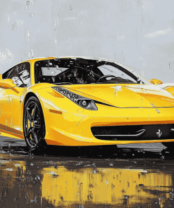 Yellow 458 Ferrari Engines Diamond Painting