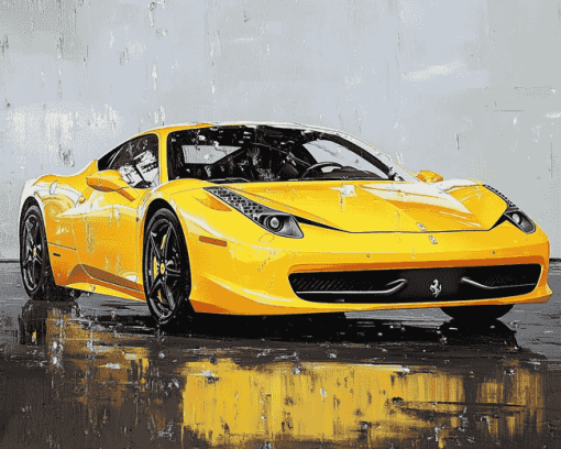 Yellow 458 Ferrari Engines Diamond Painting