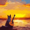 Yellow Dog with Guitar Diamond Painting