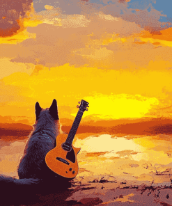 Yellow Dog with Guitar Diamond Painting