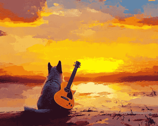 Yellow Dog with Guitar Diamond Painting