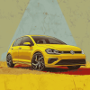 Yellow Golf 8 VW Car Diamond Painting