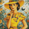 Yellow Hat Vintage Woman Diamond Painting