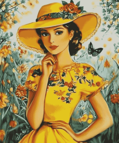 Yellow Hat Vintage Woman Diamond Painting