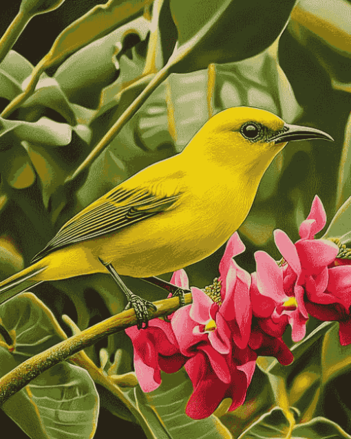 Yellow Hawaiian Honeycreeper Birds Diamond Painting