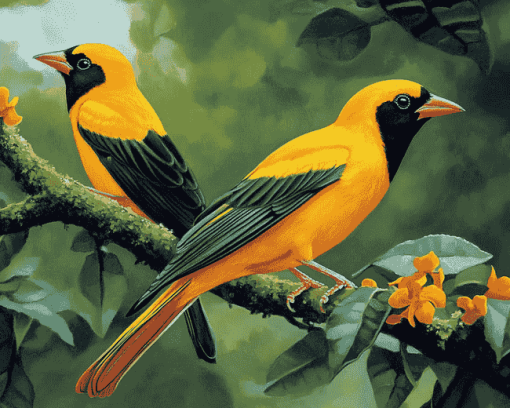 Yellow Old World Orioles Diamond Painting